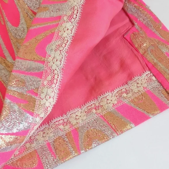 Stunning 1960's Mod Pink Gold Silver Metallic 3/4 Sleeve Blouse S/M - Picture 11 of 17